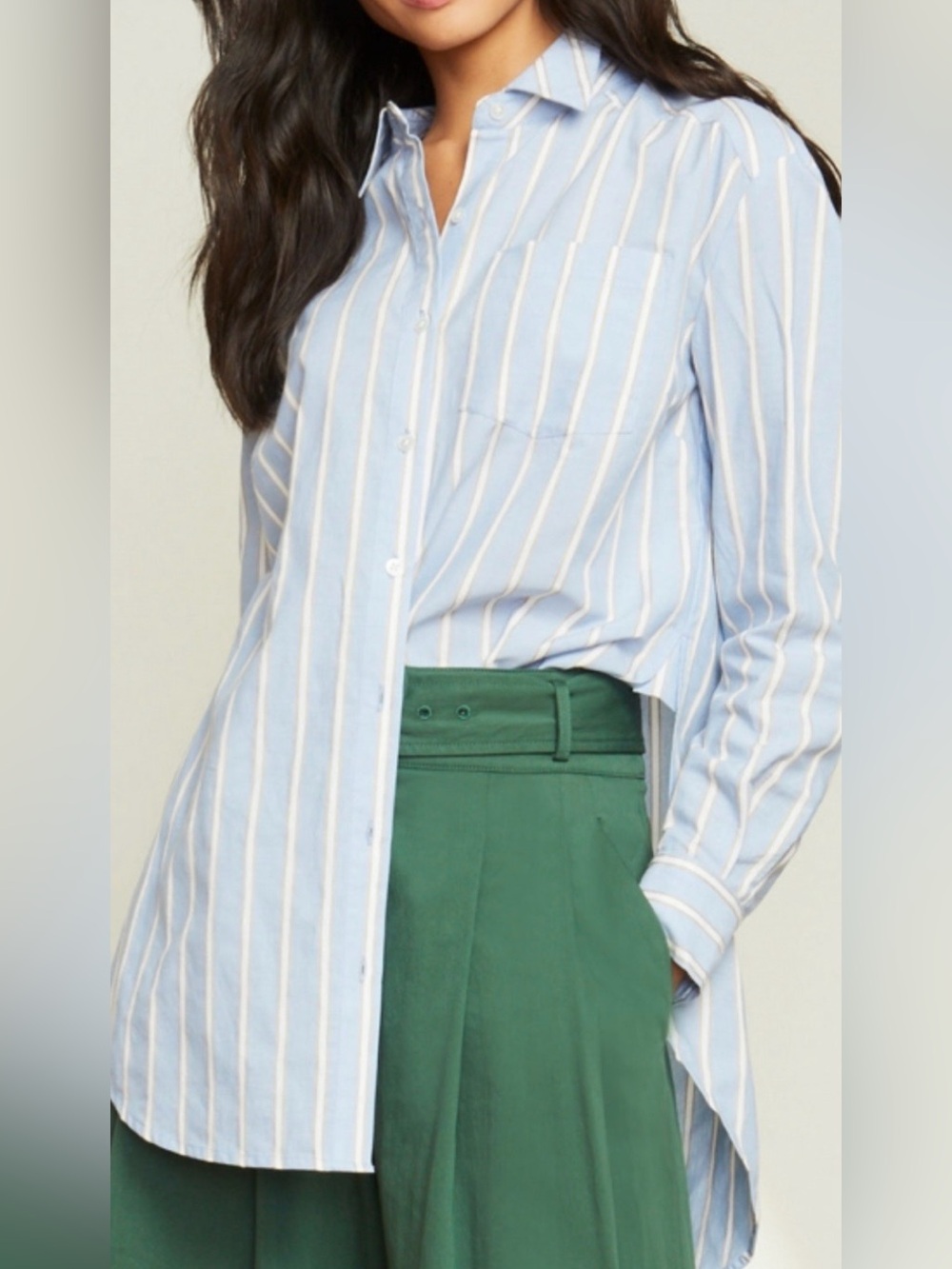 Veronica Beard Chelsea Light Blue White Striped Long Sleeve Tunic Shirt Size 12